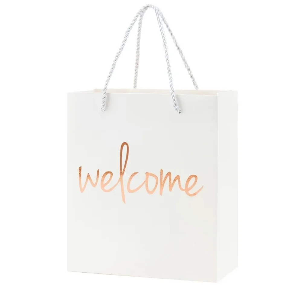 Elegant White and Gold Welcome Gift Bags 13 Pk